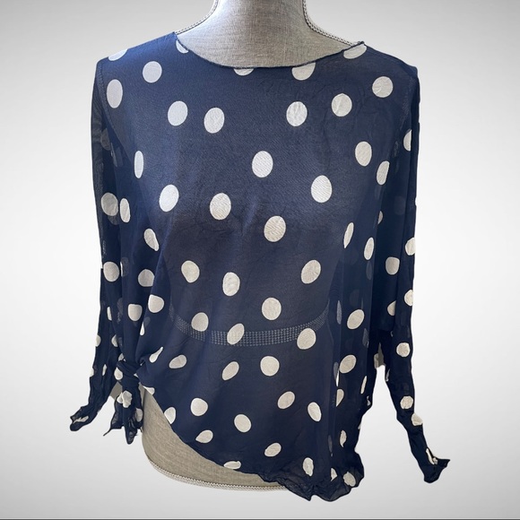 Charlie B Navy/White Polka Dot Blouse XS - Picture 5 of 5